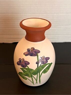 Emerson Pottery floral Hand-Painted Floral Ceramic Vase in Cream and Terracotta